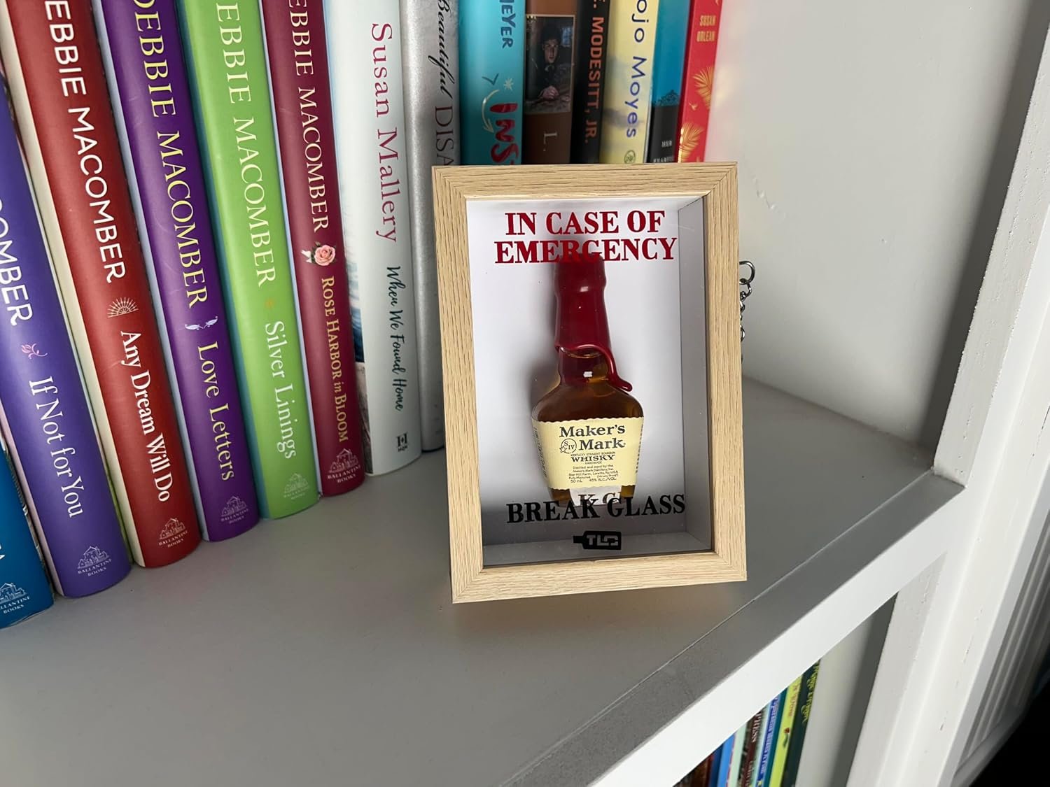 Nature Emergency Break Glass Display Box on bookshelf