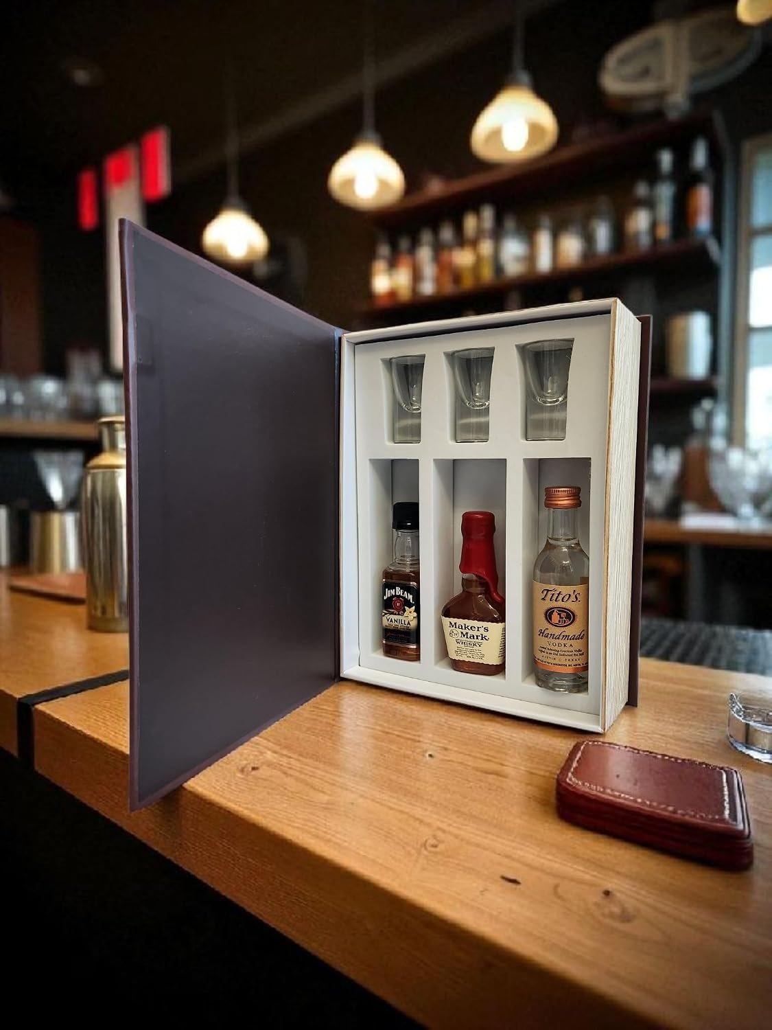 Plots and Shots opened on a bar counter
