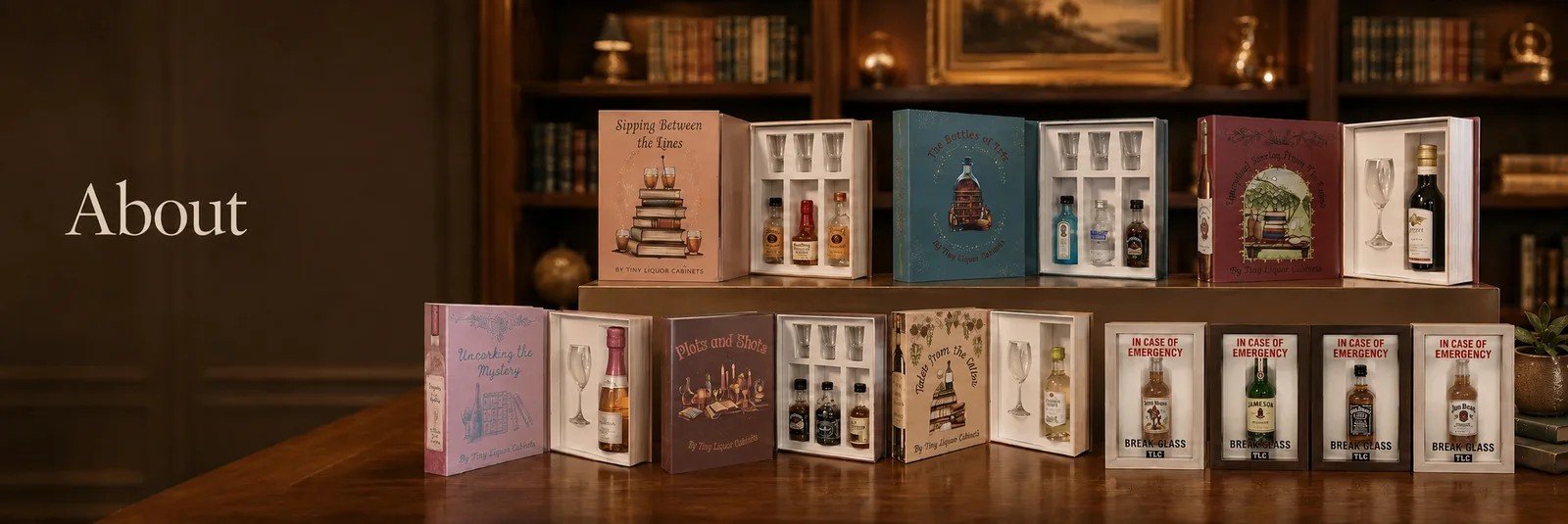 Novel Wedding Gifts hidden wine and spirits book boxes with Emergency Break Glass display frames