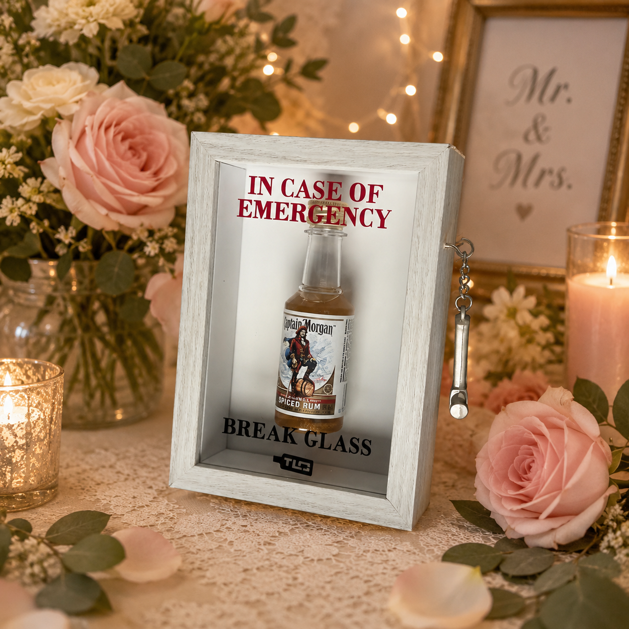 White Deluxe 3D Emergency Break Glass display box for groomsmen and wedding party gifts