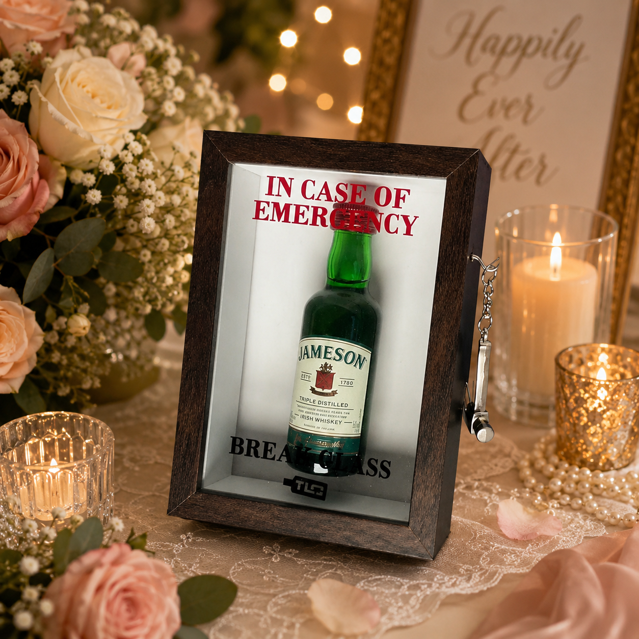 Walnut Deluxe 3D Emergency Break Glass display box for groomsmen gift idea