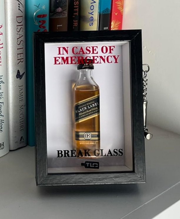 Black Emergency Break Glass Display Box on shelf