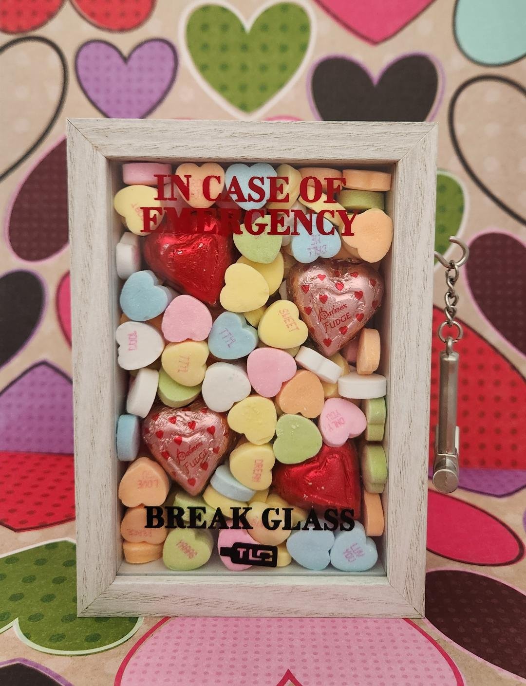 Emergency Break Glass Display Box filled with candy
